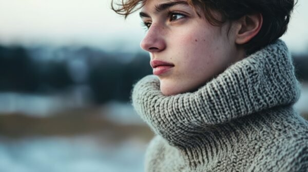 رجل يعاني من جفاف البشرة في الجو البارد والرياح القوية